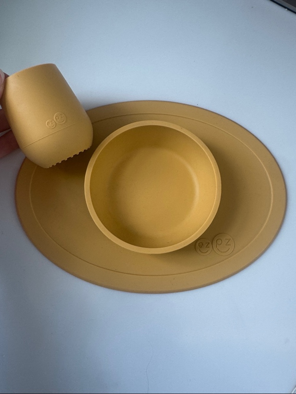ezpz Mustard Silicone Suction Placemat, Bowl & Cup Set for Kids
